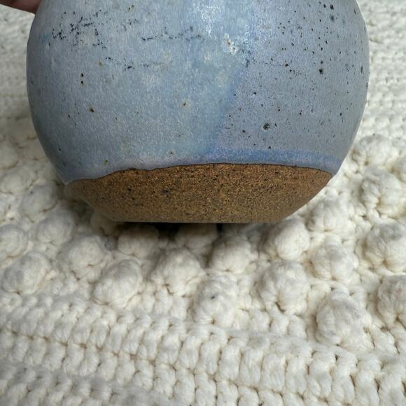 HANDMADE Pottery Bottleneck Vase Blue Tan Home Decor Nature Neutral - Picture 7 of 9